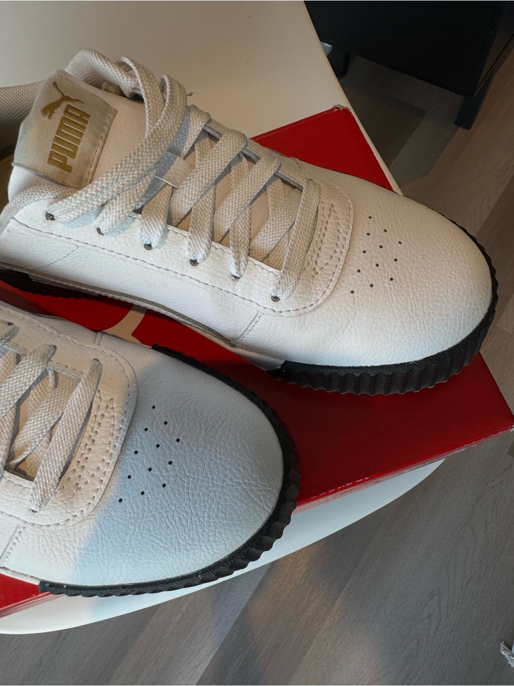 Puma White Sneakers with Black Platform and Gold Logo - Picture 3 of 3
